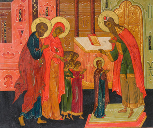 Ic&ocirc;ne orthodoxe, Pr&eacute;sentation au Temple de la Vierge Marie', Russie, vers 1800