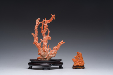 Deux sculptures en corail rouge, Chine, 19&egrave;me/20&egrave;me si&egrave;cle