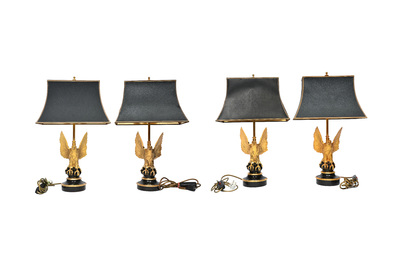 Two pairs of Hollywood Regency table lamps with a gilt eagle, Deknudt, Courtrai, third quarter 20th C.
