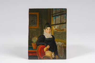 Johannes Petrus Van Horstok (1745-1825): Portrait d'une dame dans un int&eacute;rieur, huile sur panneau, dat&eacute; 1816