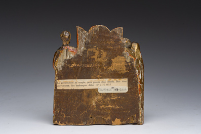 Groupe de retable en bois dor&eacute; et polychrome repr&eacute;sentant la pr&eacute;sentation de J&eacute;sus au temple, Brabant, 16&egrave;me si&egrave;cle