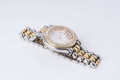 Montre de femme Chopard 'Happy Sport' en acier inoxydable et or 18 carats avec sept 'Happy Diamonds', Suisse, dernier quart du 20&egrave;me si&egrave;cle