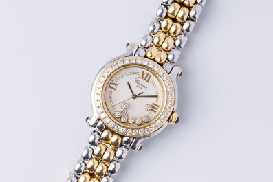 Montre de femme Chopard 'Happy Sport' en acier inoxydable et or 18 carats avec sept 'Happy Diamonds', Suisse, dernier quart du 20&egrave;me si&egrave;cle