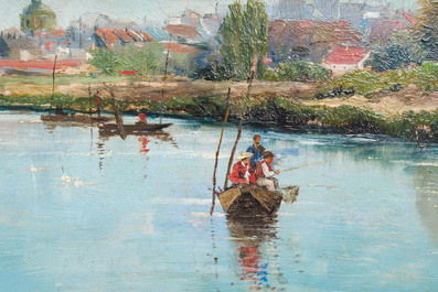 &Eacute;cole belge: Quatre marines, huile sur panneau et toile, 19&egrave;me/20&egrave;me si&egrave;cle