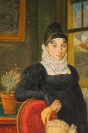 Johannes Petrus Van Horstok (1745-1825): Portrait d'une dame dans un int&eacute;rieur, huile sur panneau, dat&eacute; 1816