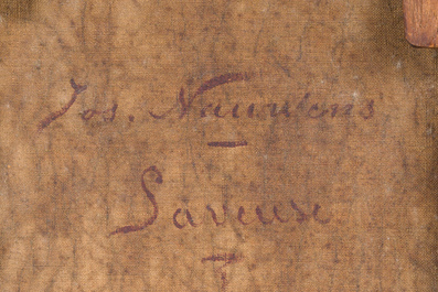 Josephus Nauwens (1830-1886 ou attribu&eacute; &agrave;): La vaisselle, huile sur toile, dat&eacute; 1883