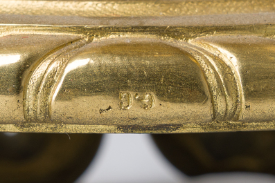 Impressionnante garniture de chemin&eacute;e en trois pi&egrave;ces en bronze dor&eacute; et patin&eacute; &agrave; d&eacute;cor de bacchante et bacchantes, France, 19&egrave;me si&egrave;cle