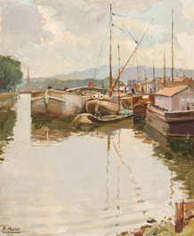 &Eacute;cole belge: Trois vues de rivi&egrave;re, huile sur toile, 19&egrave;me/20&egrave;me si&egrave;cle