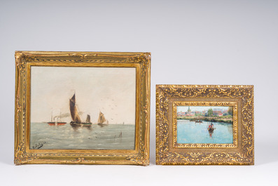 &Eacute;cole belge: Quatre marines, huile sur panneau et toile, 19&egrave;me/20&egrave;me si&egrave;cle