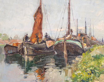 &Eacute;cole belge: Trois vues de rivi&egrave;re, huile sur toile, 19&egrave;me/20&egrave;me si&egrave;cle