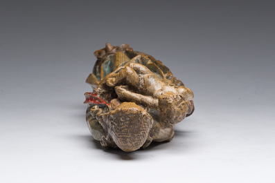 Vierge &agrave; l'Enfant sur un croissant de lune en ch&ecirc;ne polychrome, Flandres, 19&egrave;me si&egrave;cle