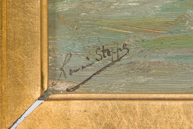 &Eacute;cole belge: Quatre marines, huile sur panneau et toile, 19&egrave;me/20&egrave;me si&egrave;cle