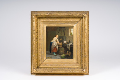 Josephus Nauwens (1830-1886 ou attribu&eacute; &agrave;): La vaisselle, huile sur toile, dat&eacute; 1883