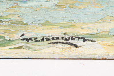 &Eacute;cole belge: Quatre marines, huile sur panneau et toile, 19&egrave;me/20&egrave;me si&egrave;cle