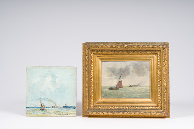 &Eacute;cole belge: Quatre marines, huile sur panneau et toile, 19&egrave;me/20&egrave;me si&egrave;cle