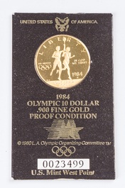 Pi&egrave;ce d'or de dix dollars comm&eacute;morant les Jeux olympiques, &Eacute;tats-Unis, dat&eacute; 1984