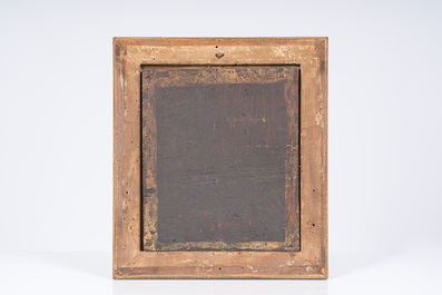 Ecole hollandaise: Aiguiser la plume &agrave; la lueur d'une bougie, huile sur panneau, fin du 18&egrave;me si&egrave;cle