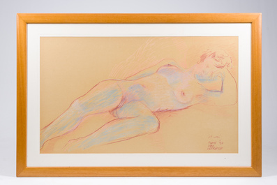 Frans Van Kerckhove (1945-2017): Nu f&eacute;minin allong&eacute;, pastel sur papier, dat&eacute; (19)97