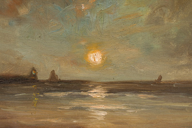Louis Artan (1837-1890): Marine dans la lumi&egrave;re du soir, huile sur toile