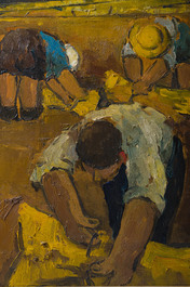Lea Vanderstraeten (1929): La r&eacute;colte du grain, huile sur toile