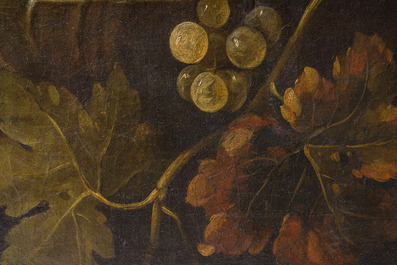 &Eacute;cole europ&eacute;enne: Nature morte aux fruits et au citron sur un plateau en &eacute;tain, huile sur toile, seconde moiti&eacute; du 18&egrave;me si&egrave;cle