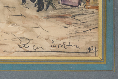 Roger Bertin (1915-2003): 'Notre Dame les bouquinistes', techniques mixtes sur papier, dat&eacute; 1937