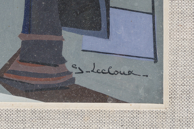 G. Lecloux (20&egrave;me si&egrave;cle): Paysage urbain de jour et de nuit, huile sur papier