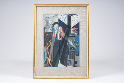 G. Lecloux (20&egrave;me si&egrave;cle): Paysage urbain de jour et de nuit, huile sur papier