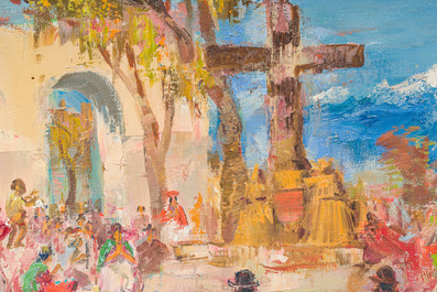 Paul Alfred Marie Daxhelet (1905-1993): Un rituel maya, huile sur toile