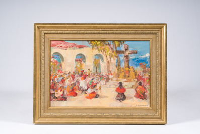 Paul Alfred Marie Daxhelet (1905-1993): Un rituel maya, huile sur toile