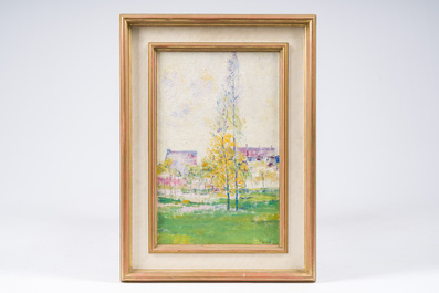 Pierre Thevenet (1870-1937, &agrave; la mani&egrave;re de): Deux peupliers dans un paysage, huile sur toile