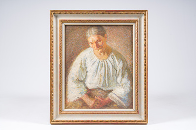 &Eacute;cole belge: Portrait d'une dame &acirc;g&eacute;e, huile sur toile, 19&egrave;me/20&egrave;me si&egrave;cle