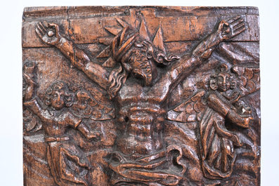 Four carved wooden religious subject panels, 17th C.