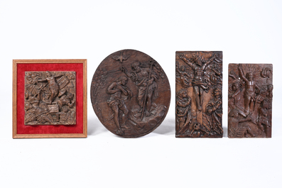 Four carved wooden religious subject panels, 17th C.