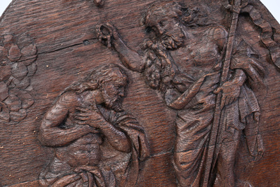 Four carved wooden religious subject panels, 17th C.