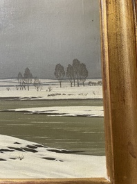 Pierre de Clausade (1910-1976): 'Bord de Loire sous la neige', huile sur toile