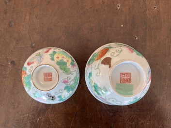 Bol couvert en porcelaine de Chine famille rose &agrave; d&eacute;cor de papillons et de melons, marque et &eacute;poque de Jiaqing