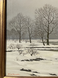 Pierre de Clausade (1910-1976): 'Bord de Loire sous la neige', huile sur toile