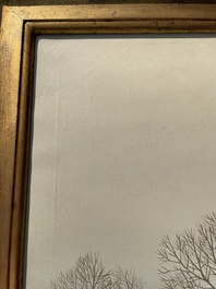 Pierre de Clausade (1910-1976): 'Bord de Loire sous la neige', huile sur toile