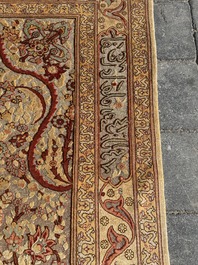 A Turkish Hereke rug with floral design in silk and gold thread, 20th C.