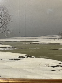 Pierre de Clausade (1910-1976): 'Bord de Loire sous la neige', huile sur toile