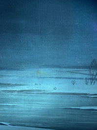 Pierre de Clausade (1910-1976): 'Bord de Loire sous la neige', huile sur toile