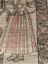 Tapis oriental de type Kerman (Kirman) &agrave; d&eacute;cor de sc&egrave;ne de cour avec Nader Shah Afshar et ses confidents, laine sur coton, vers 1900