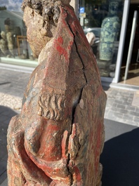 A Flemish polychromed wooden sculpture of a bishop, possibly Saint Nicholas, 16th C.