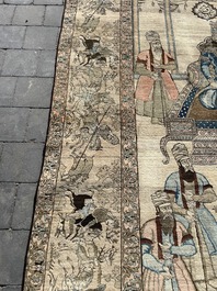 Tapis oriental de type Kerman (Kirman) &agrave; d&eacute;cor de sc&egrave;ne de cour avec Nader Shah Afshar et ses confidents, laine sur coton, vers 1900