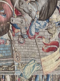 Importante tapisserie murale de Bruges repr&eacute;sentant 'Les porte-drapeaux' de la s&eacute;rie 'Les Triomphes de C&eacute;sar', seconde moiti&eacute; du 16&egrave;me si&egrave;cle