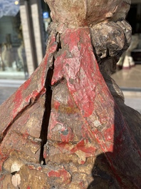 A Flemish polychromed wooden sculpture of a bishop, possibly Saint Nicholas, 16th C.