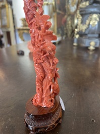 Groupe de Shou Lao avec un serviteur en corail rouge sculpt&eacute;, Chine, 19&egrave;me/20&egrave;me si&egrave;cle