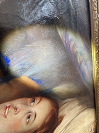 &Eacute;cole belge, suiveur de Gustaaf Wappers (1803-1874): Jeune m&egrave;re avec enfant, huile sur toile, d&eacute;but du 20&egrave;me si&egrave;cle