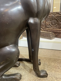 A. Tiot (20&egrave;me/21&egrave;me si&egrave;cle): Quatre statues de Bastet, bronze &agrave; patine brune